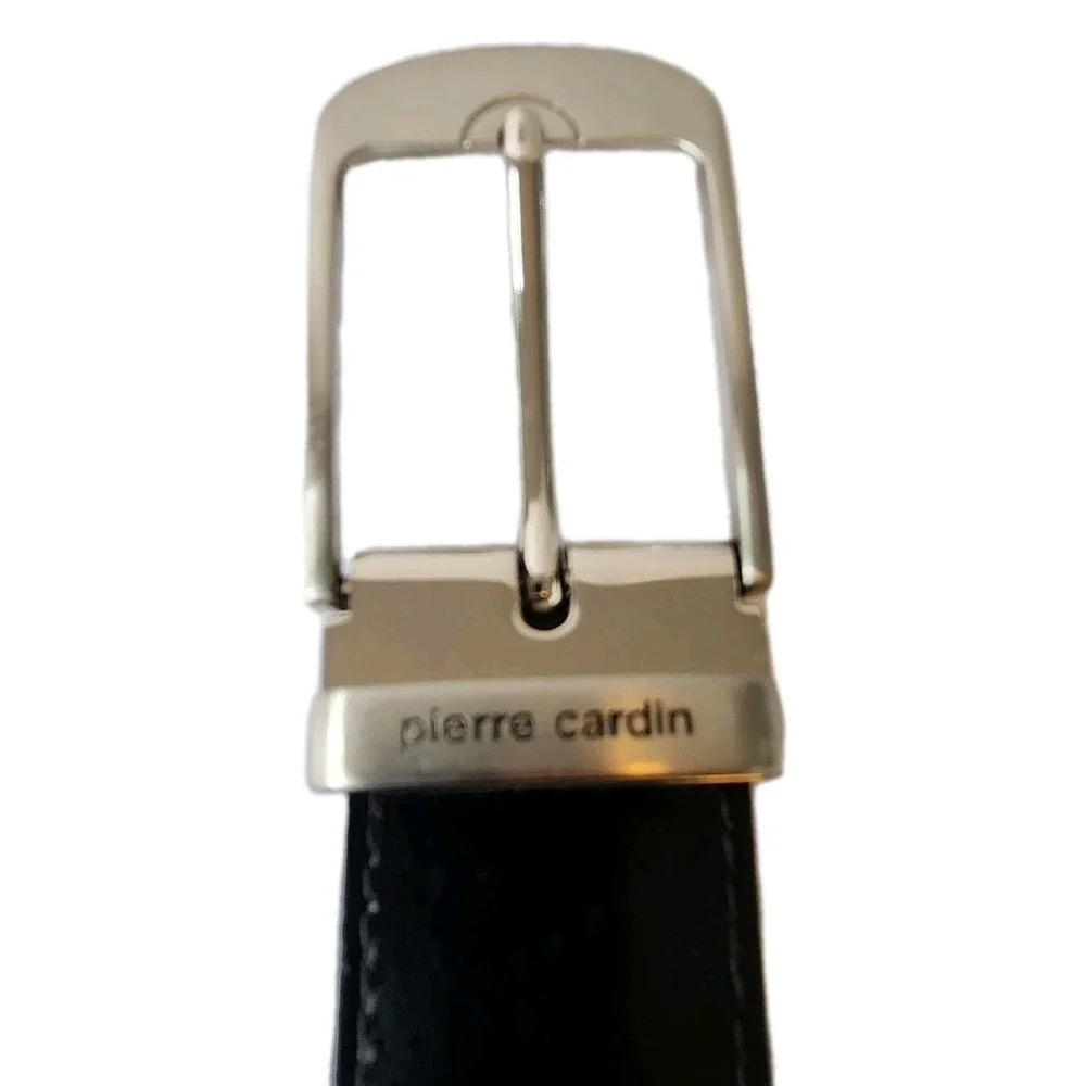 Pierre Cardin Belt Mens 40 Smooth Black Leather Dress Silver Buckle Classic City